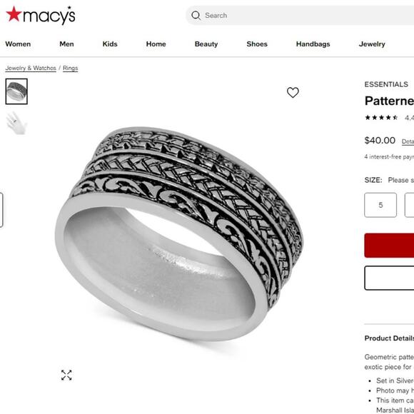 NEW Macy's Tribal Patterned Band Ring in Silver-Plate Size 6 Aztec Tribal Thick - Picture 2 of 8